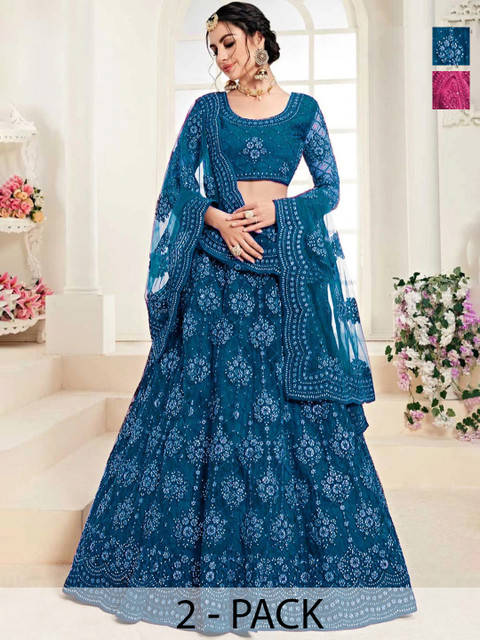 REELOVE FACTORY Embroidered Sequinned Semi-Stitched Lehenga & Unstitched Blouse With Dupatta