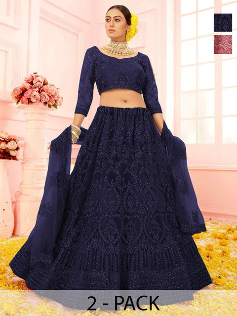REELOVE FACTORY Embroidered Thread Work Semi-Stitched Lehenga & Unstitched Blouse With Dupatta