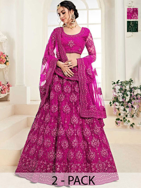 REELOVE FACTORY Embroidered Sequinned Semi-Stitched Lehenga & Unstitched Blouse With Dupatta