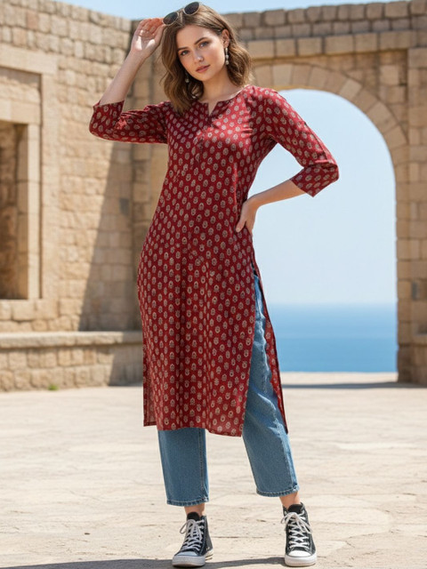 AADVIKA Women Floral Printed Thread Work Kurta