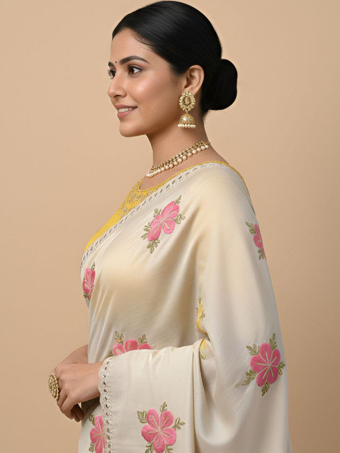 DESI RIWAAZ Floral Mirror Work Pure Georgette Saree - Image 5