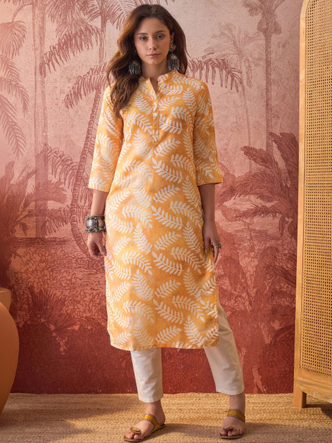 Sangria Printed Mandarin Collar Calf Length Straight Kurtas - Image 3