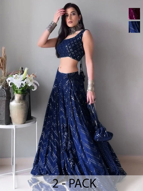REELOVE FACTORY Embellished Sequinned Semi-Stitched Lehenga & Blouse With Dupatta
