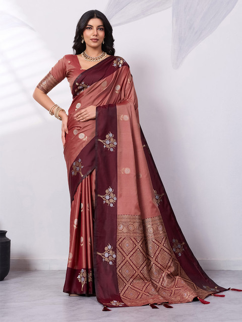 PBS PRINTS Woven Design Embroidered Silk Blend Banarasi Saree