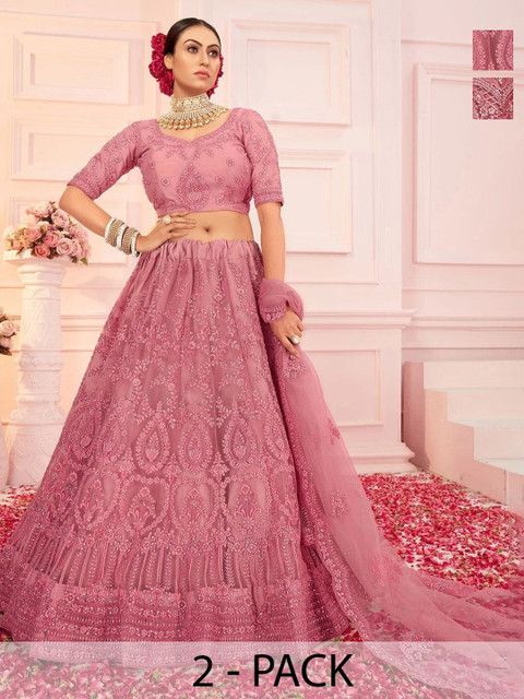 REELOVE FACTORY Embroidered Thread Work Semi-Stitched Lehenga & Unstitched Blouse With Dupatta