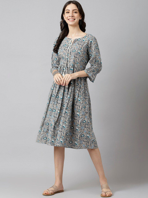 KALINI Floral Print Fit & Flare Dress