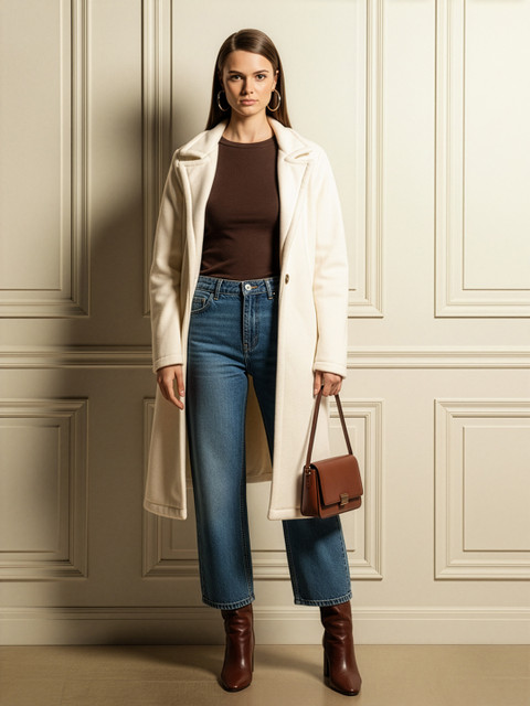 Chemistry Notched Lapel Single-Breasted Longline Overcoat