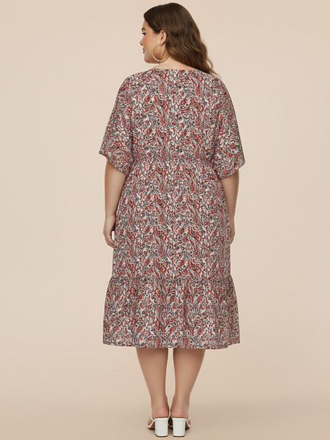 Sztori Plus Size Ethnic Motifs Printed Tie-Up Neck A-Line Dress - Image 2