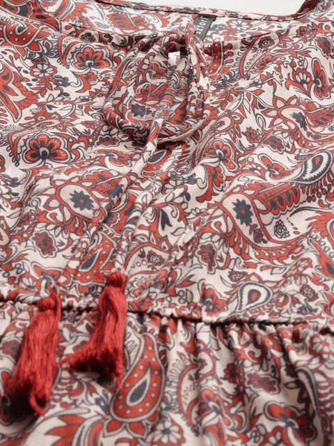 Sztori Plus Size Ethnic Motifs Printed Tie-Up Neck A-Line Dress - Image 4