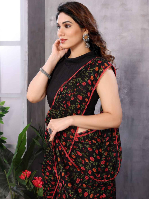 Urban Pallu Floral Pure Chiffon Designer Saree - Image 6