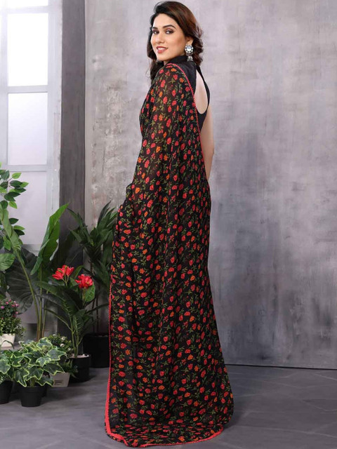 Urban Pallu Floral Pure Chiffon Designer Saree - Image 4