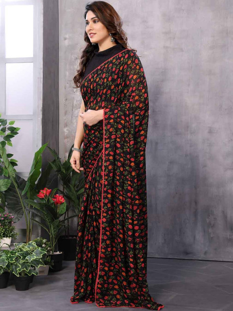 Urban Pallu Floral Pure Chiffon Designer Saree - Image 3