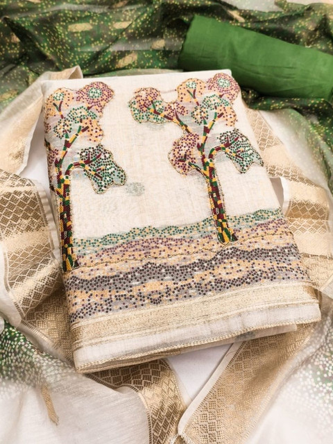 KALINI Embroidered Linen Unstitched Dress Material