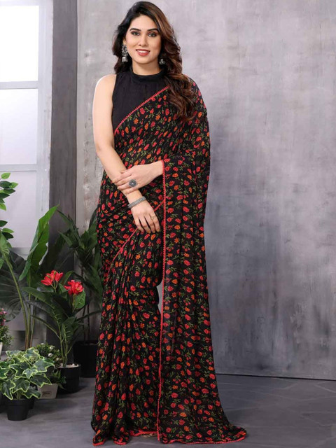 Urban Pallu Floral Pure Chiffon Designer Saree - Image 2