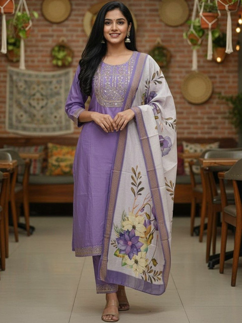 SZN Women Floral Embroidered Regular Thread Work Kurta with Trousers & With Dupatta