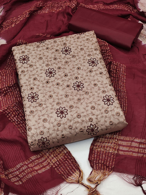 HERE&NOW Embroidered Pure Cotton Unstitched Dress Material