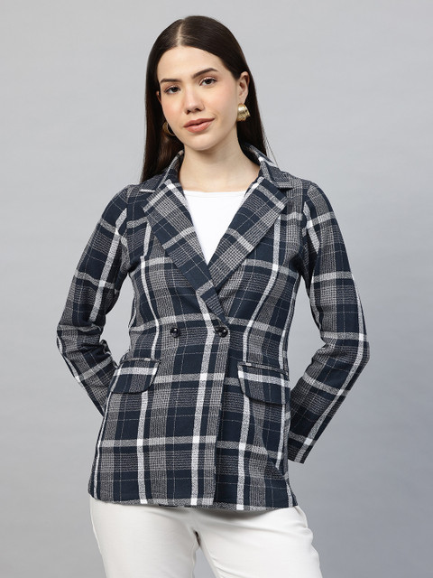 Cottinfab Checked Notched Lapel Single-Breasted Blazer with Vent at Hem