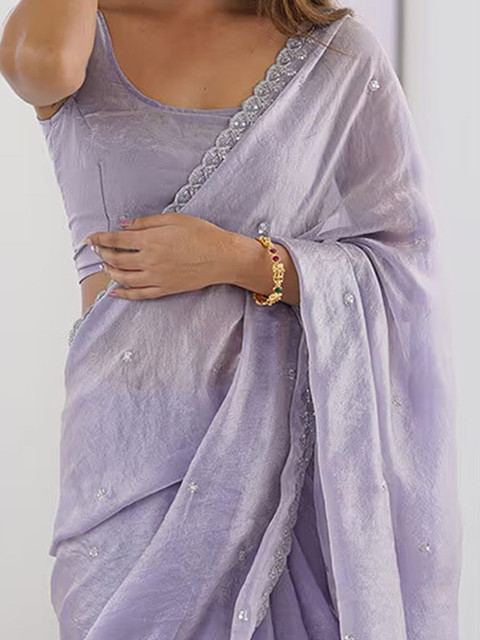 Peachmode Embellished Sequinned Satin Saree - Image 6