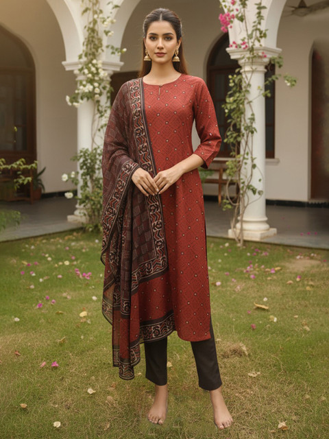 Anouk Mirage Women Ethnic Motifs Printed Regular Kurta with Trousers & With Dupatta