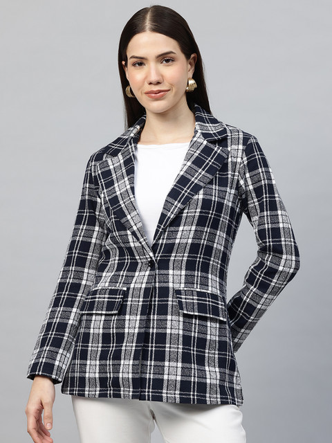 Cottinfab Checked Notched Lapel Single-Breasted Blazer