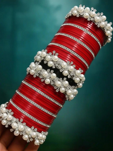 BeautyTrends Set Of 50 Silver-Plated Stone Studded & Beaded Bangle