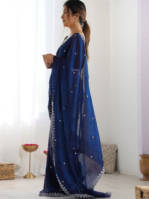 Peachmode Embellished Embroidered Satin Saree