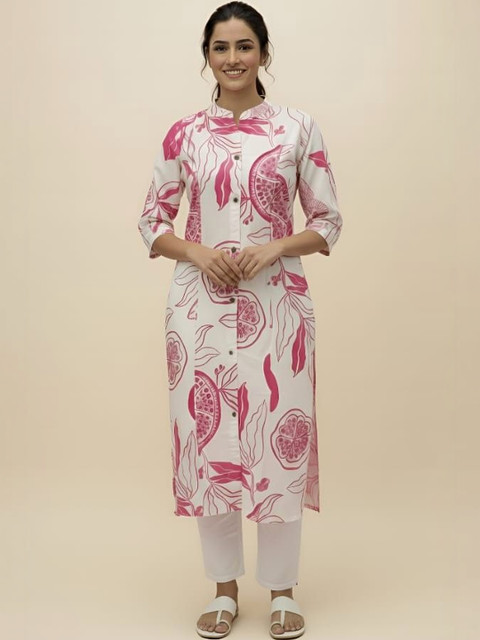 SHOPLANCE Printed Mandarin Collared Tunic With Trousers Co-Ords