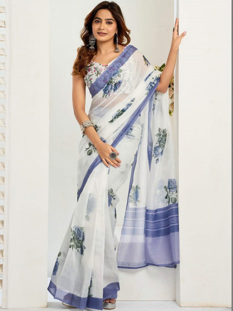 COTTON DUNIYA Floral Linen Blend Saree