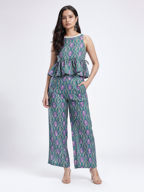 Fusion by Glitchez Green & Purple Floral Co-ords