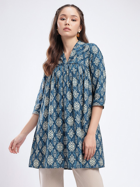 fusion by glitchez Geometric Printed V-Neck Kurti