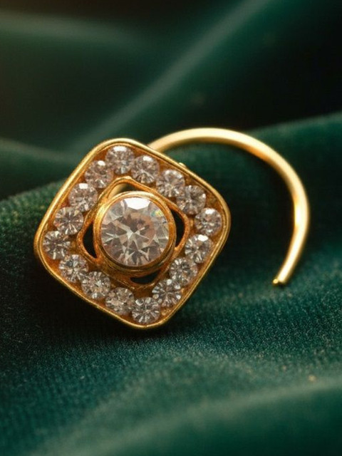 SHREEVARAM Gold-Plated Cubic Zirconia Ring Nosepin