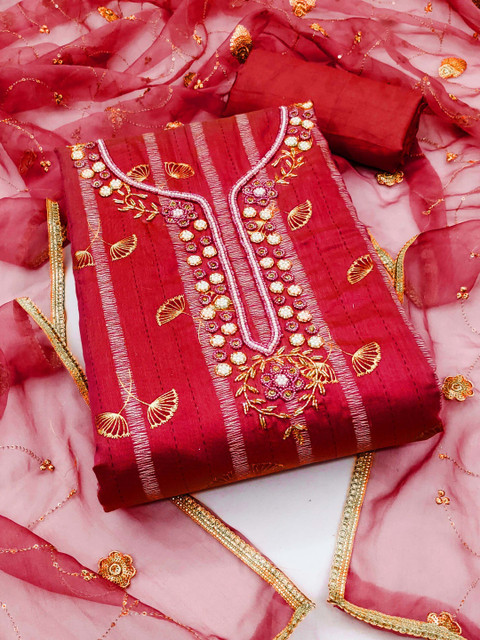 Dhaaga Ghar Embroidered Art Silk Unstitched Dress Material