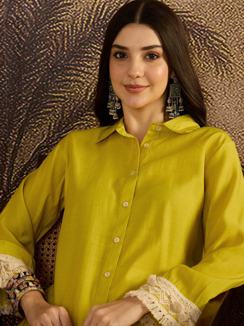 Sangria Self Design Shirt Collar Tunic & Palazzos Co-Ords - Image 6