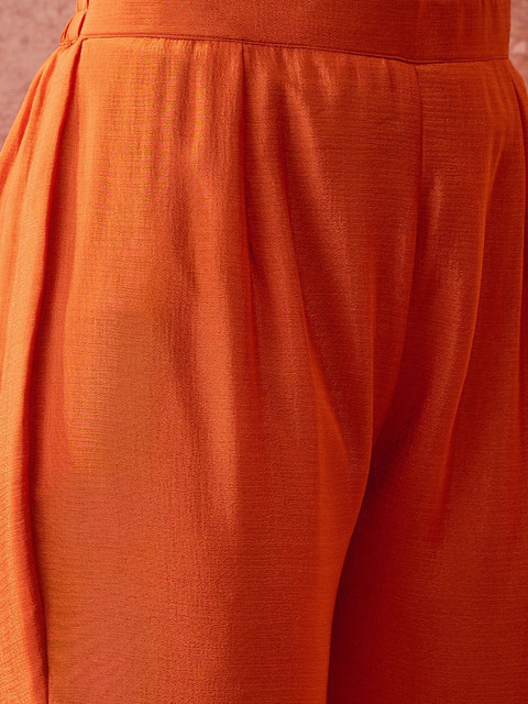 Sangria Embroidered V-Neck Kurta & Sharara Kurta Set - Image 4