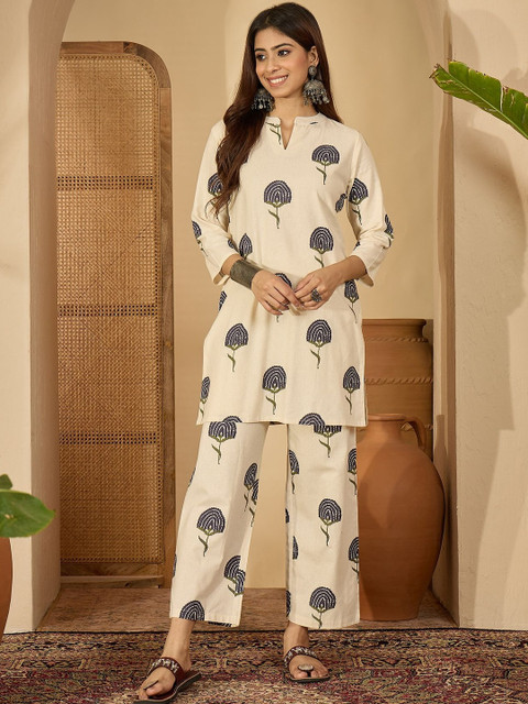Sangria Printed Mandarin Collar Tunic & Trousers Co-Ords