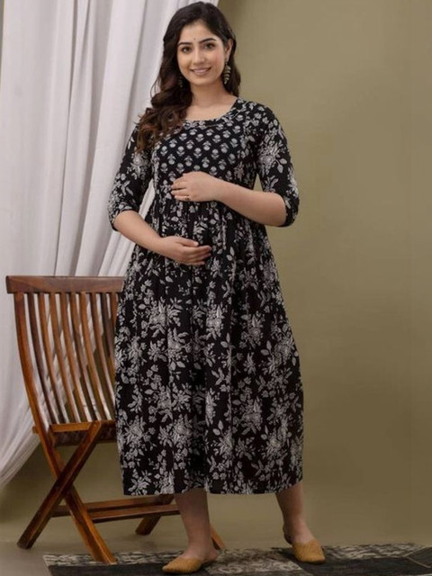 Pakiza Enterprises Floral Print Maternity A-Line Midi Dress