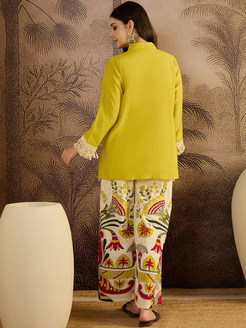 Sangria Self Design Shirt Collar Tunic & Palazzos Co-Ords - Image 2
