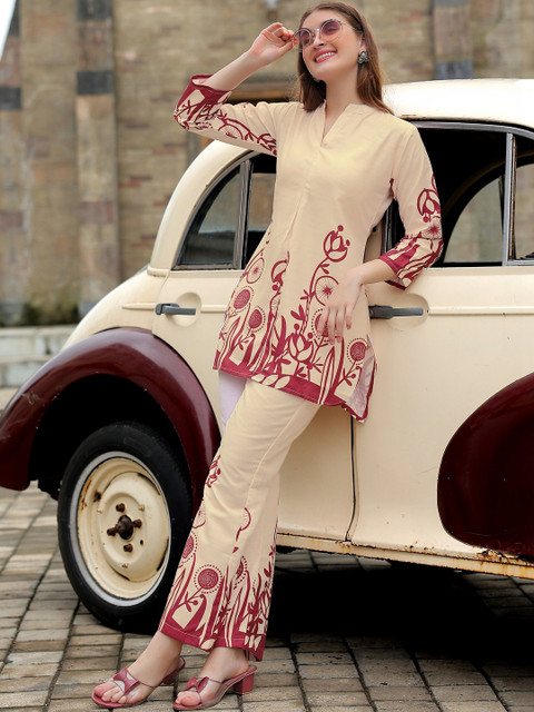 ETC Printed Mandarin Collar Tunic & Trousers Co-Ords