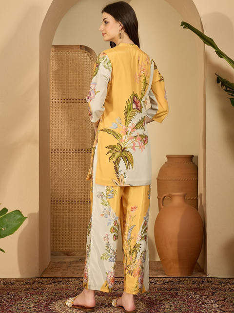 Sangria Printed Mandarin Collar Tunic & Palazzos Co-Ords - Image 3