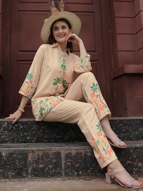 ETC Printed Shirt Collar Tunic & Trousers Co-Ords