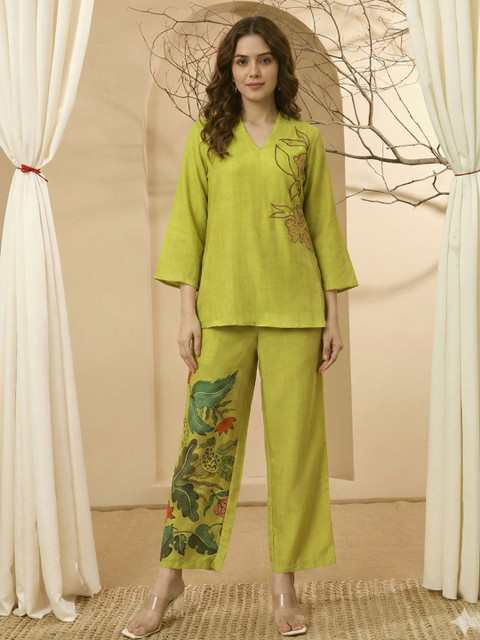 Anouk Printed V-Neck Top & Trousers Co-Ords