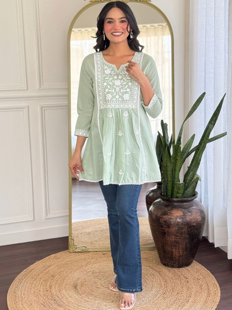 CORSICA Floral Embroidered Cotton Top