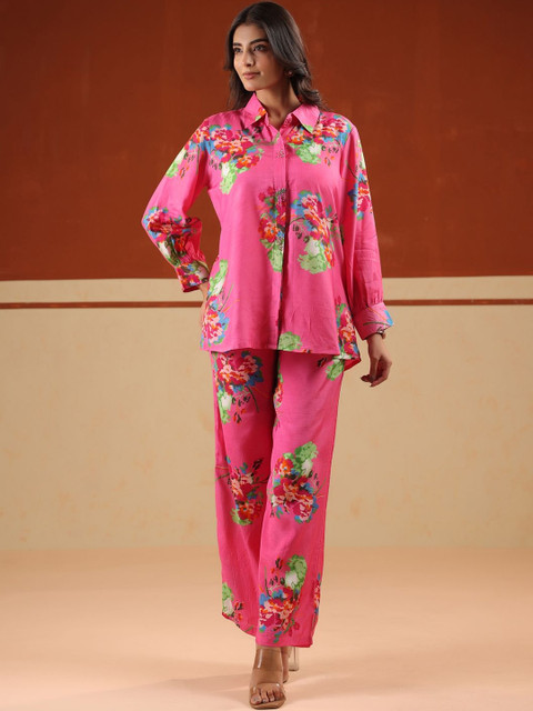 SANSKRUTIHOMES Printed Shirt Collar Shirt & Trousers Co-Ords