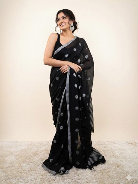 SHYAMALI BOUTIQUE Woven Design Pure Cotton Block Print Saree