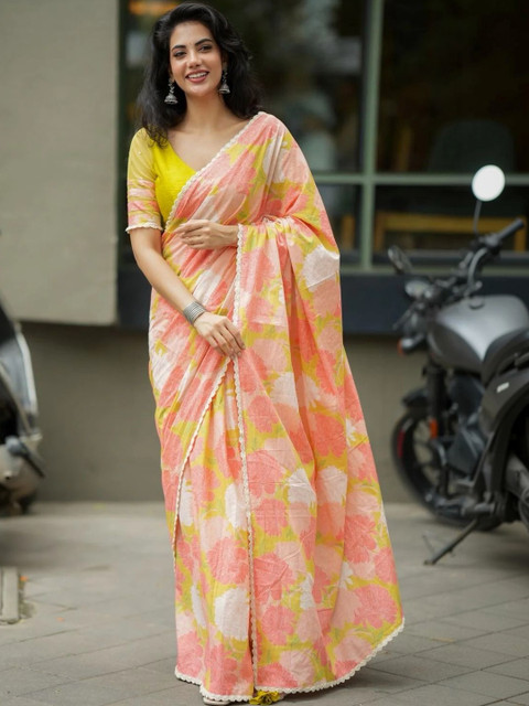 STAVA CREATION Floral Pure Linen Saree