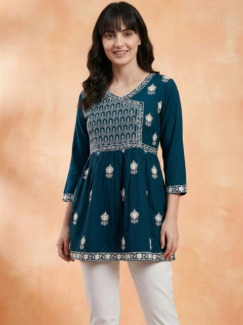 all about you Embroidered Ethnic Cotton Peplum Top