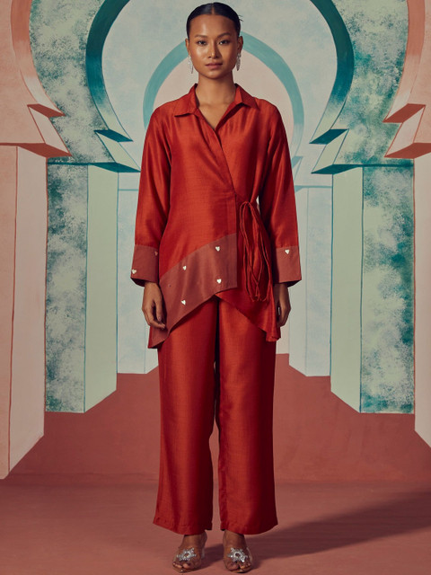 Anouk Embroidered Shirt Collar Top & Trousers Co-Ords