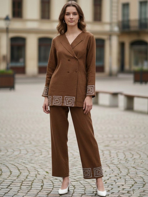 Indibelle Embroidered Cotton V-Neck Tunic & Trousers Co-Ords