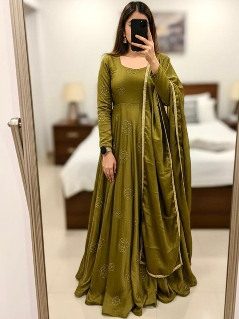 VenderVilla Floral Embroidered A-Line Maxi Dress