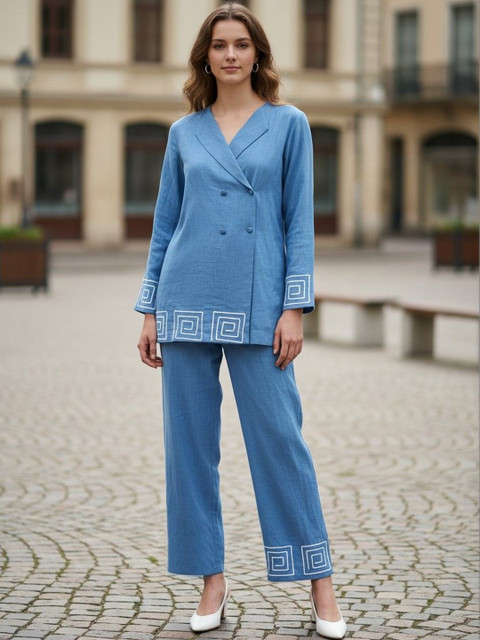 Indibelle Embroidered Cotton V-Neck Tunic & Trousers Co-Ords